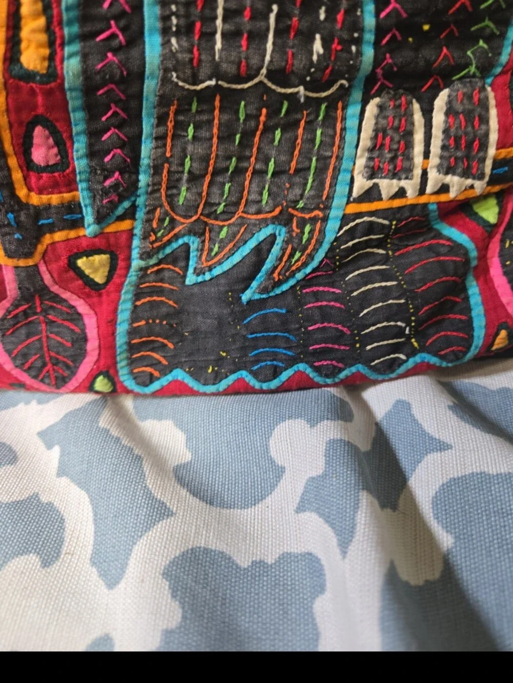 Pair of Vintage animal design mola kuna  folk art  throw pillows